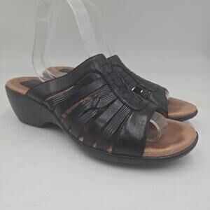Clarks Artisan Leather Fisherman Sandals 9.5 Black Comfort Boho Jesus Sandal Y2K